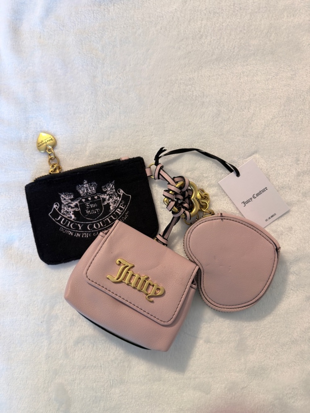 Juicy Couture Pink and Black Key & Card Holder with Heart Set with Gold Hardware